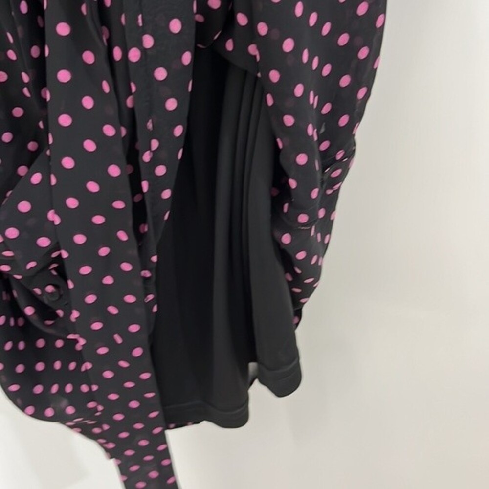 DR2 Wrap Polka Dot Sheer Lined Dress Black Pink Size Small - Picture 8 of 9